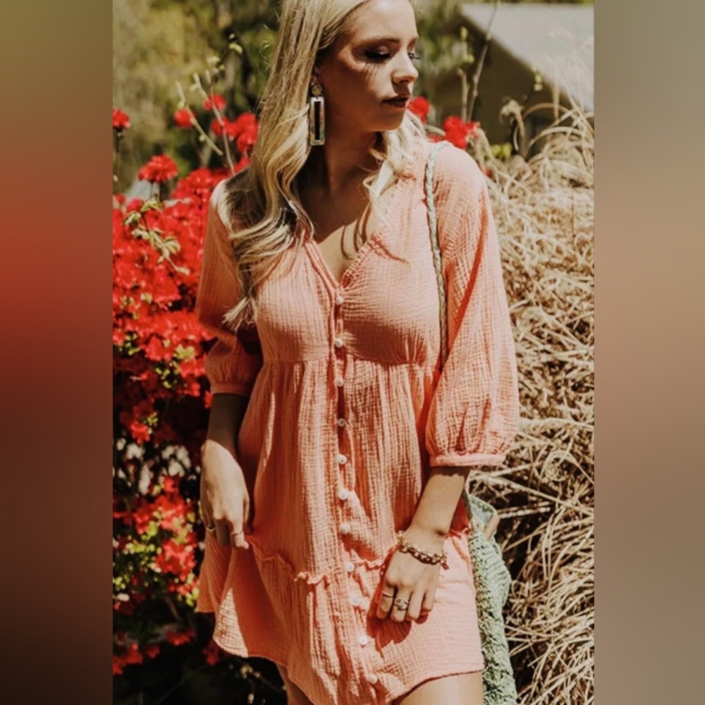 Zara Light Coral V-Neck Dress
